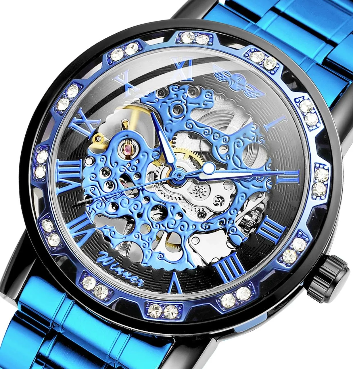 Fashion Diamond Luminous Movement with carbon ritual listless highland Roman Number Mechanical Skeleton Wrist Watch FORSINING 