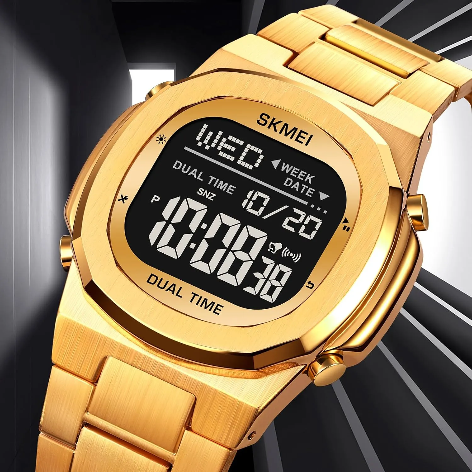 Fashion dispel Wristwatch Stainless Steel Business Male Waterproof Watch Date Alarm Gosasa Dual Time LED Digital Watch for Men Multifunction 