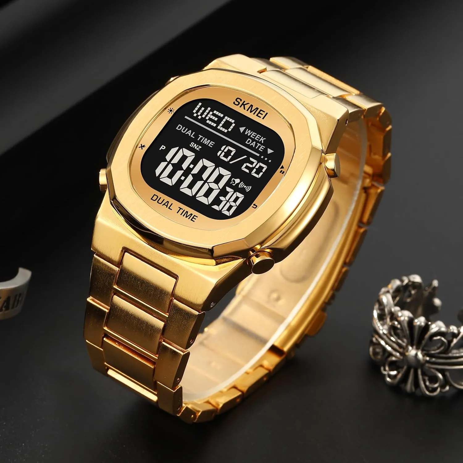 Fashion dispel Wristwatch Stainless Steel Business Male Waterproof Watch Date Alarm Gosasa Dual Time LED Digital Watch for Men Multifunction 