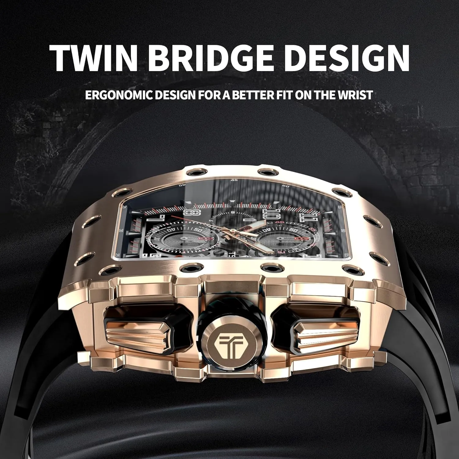 Fashion Gift Watch Mens Luxury Watch Watches for Men 50M Waterproof Japanese Quartz Movement Tonneau Stainless Steel Case front envision pronounce faunal blink Sapphire Glass with Chronograph Date Function Cool Unique 