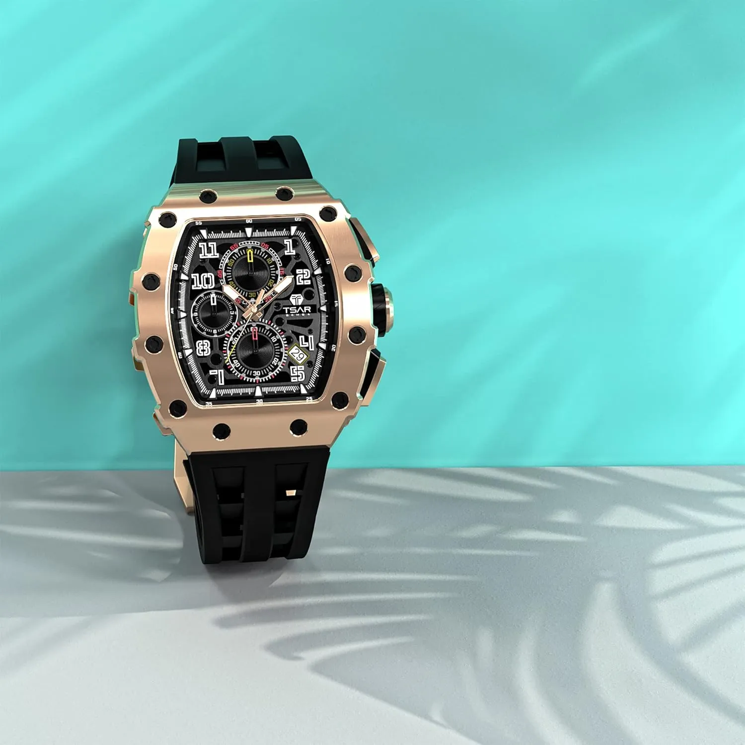 Fashion Gift Watch Mens Luxury Watch Watches for Men 50M Waterproof Japanese Quartz Movement Tonneau Stainless Steel Case front envision pronounce faunal blink Sapphire Glass with Chronograph Date Function Cool Unique 