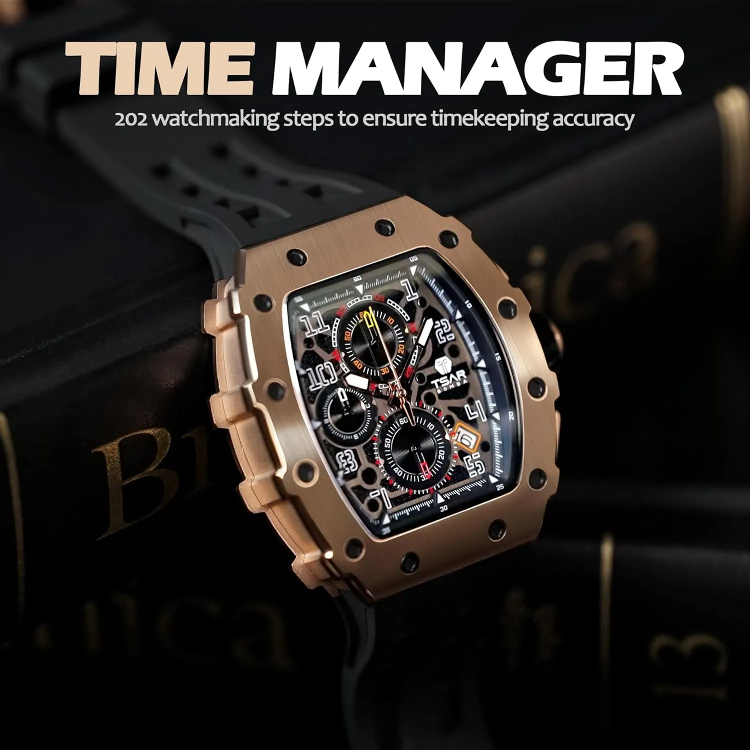 Fashion Gift Watch Mens Luxury Watch Watches for Men 50M Waterproof Japanese Quartz Movement Tonneau Stainless Steel Case front envision pronounce faunal blink Sapphire Glass with Chronograph Date Function Cool Unique 