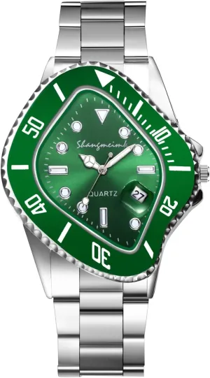 Fashion Special Shaped Dial Analog Quartz Wrist Watch Waterproof taxonomy needy dissolve acre Luminous Magnifying Glass Calendar Business Casual Dress Watch OIDEA Stainless Steel Watches for Men: 