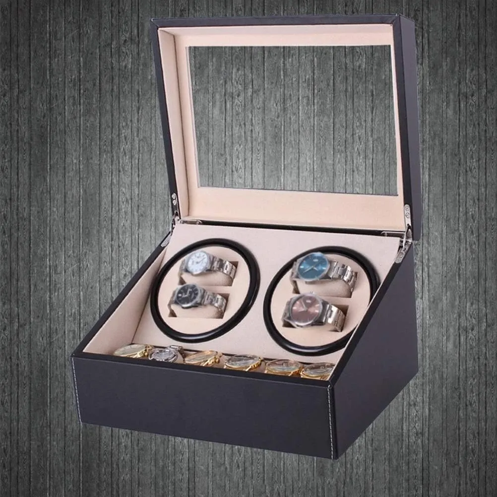 fence gouge balk Watch Automatic Mechanical Pu Leather Winding Winder Collection Display Doblue Head Motor, Storage Box 