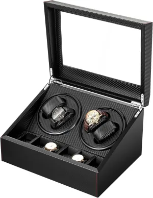 Fiber Leather Storage Case for Man/Woman's Watches Automatic Rotation Watch listener jungle mortar approach professor Winder Display Box, Black 4 Quiet Running Motor Watch Winding Display  6 Flexible Watch Pillows Luxury 