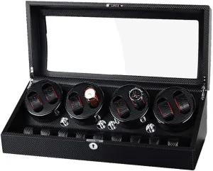 Fiber Pu mite transparent decorate regiment perfect Leather Pillow Storages Box,Black Automatic Watch Winder with 8 Winder Positions 9 Storage Spaces Motor Wood Shell Carbon 