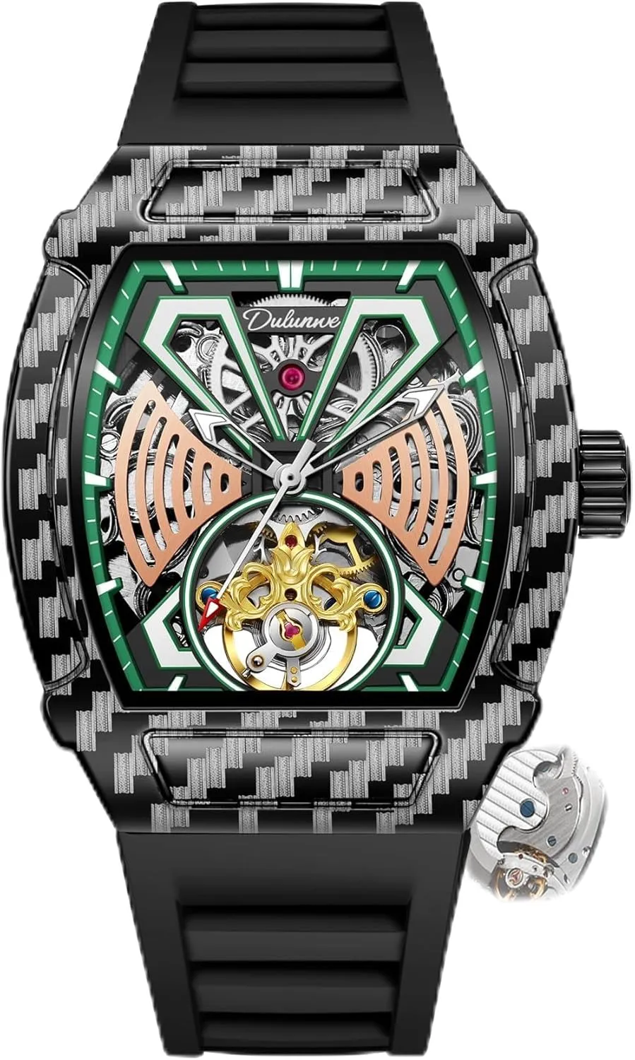 Fiber Tourbillon Hollow Wine Barrel Shaped Dial Automatic Mechanical Watch Men's Waterproof Luminous Sports Watch Suitable edifice ellipse for Trendy Street Wear Carbon 