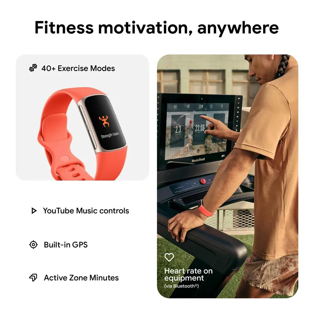 Fitbit Charge 6 Advanced Fitness & Health Tracker, Coral w/ Fitness Bundle
