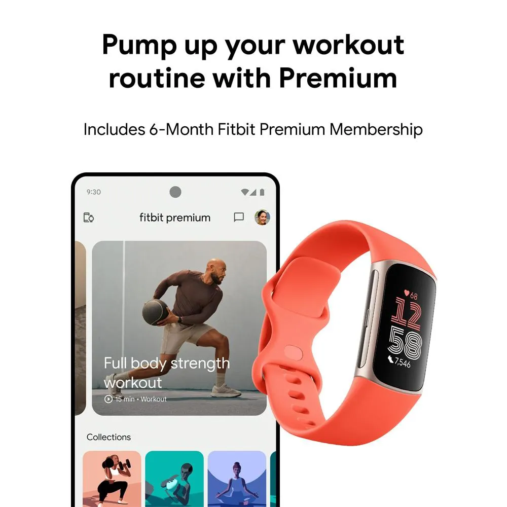 Fitbit Charge 6 Advanced Fitness & Health Tracker, Coral w/ Fitness Bundle