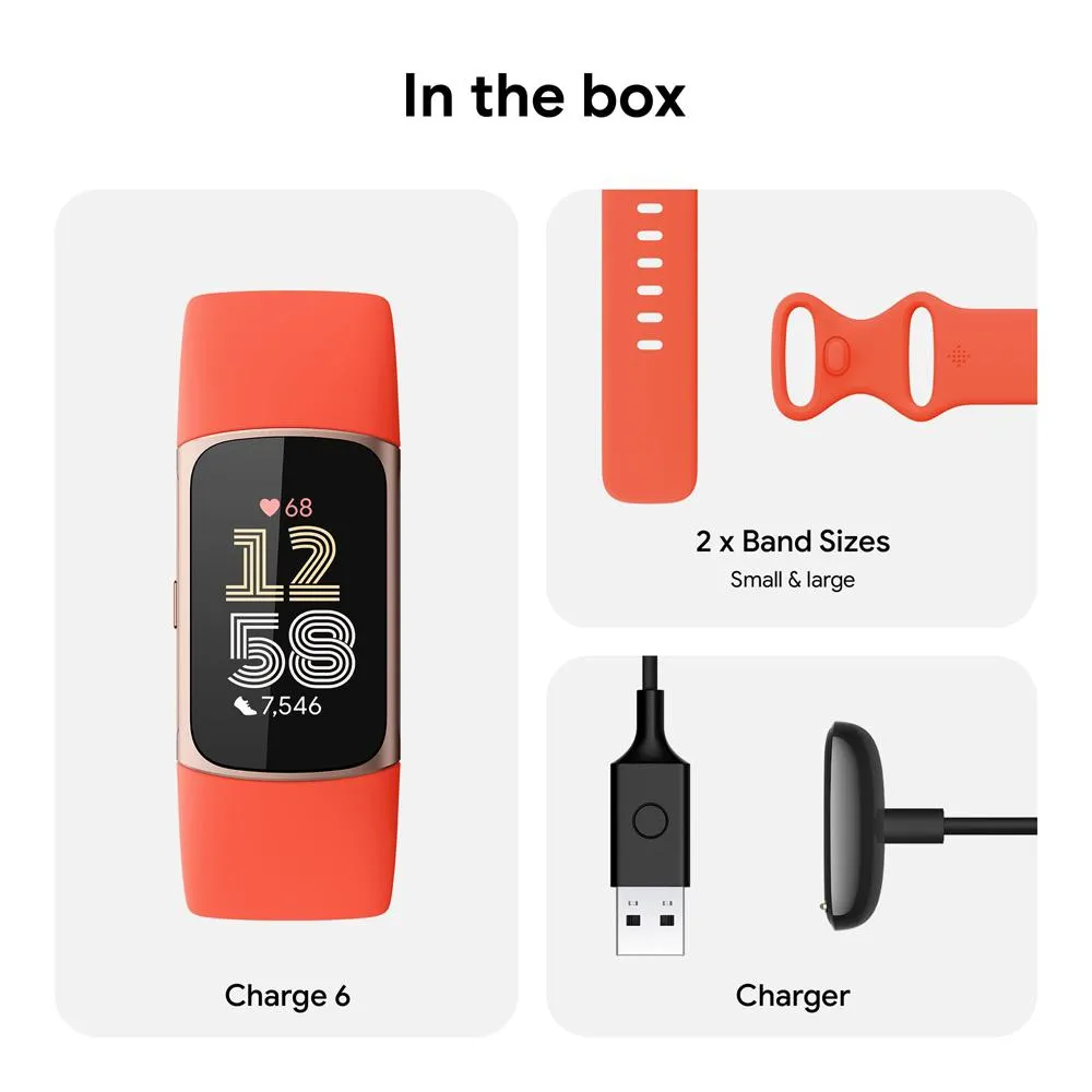 Fitbit Charge 6 Advanced Fitness & Health Tracker, Coral w/ Fitness Bundle