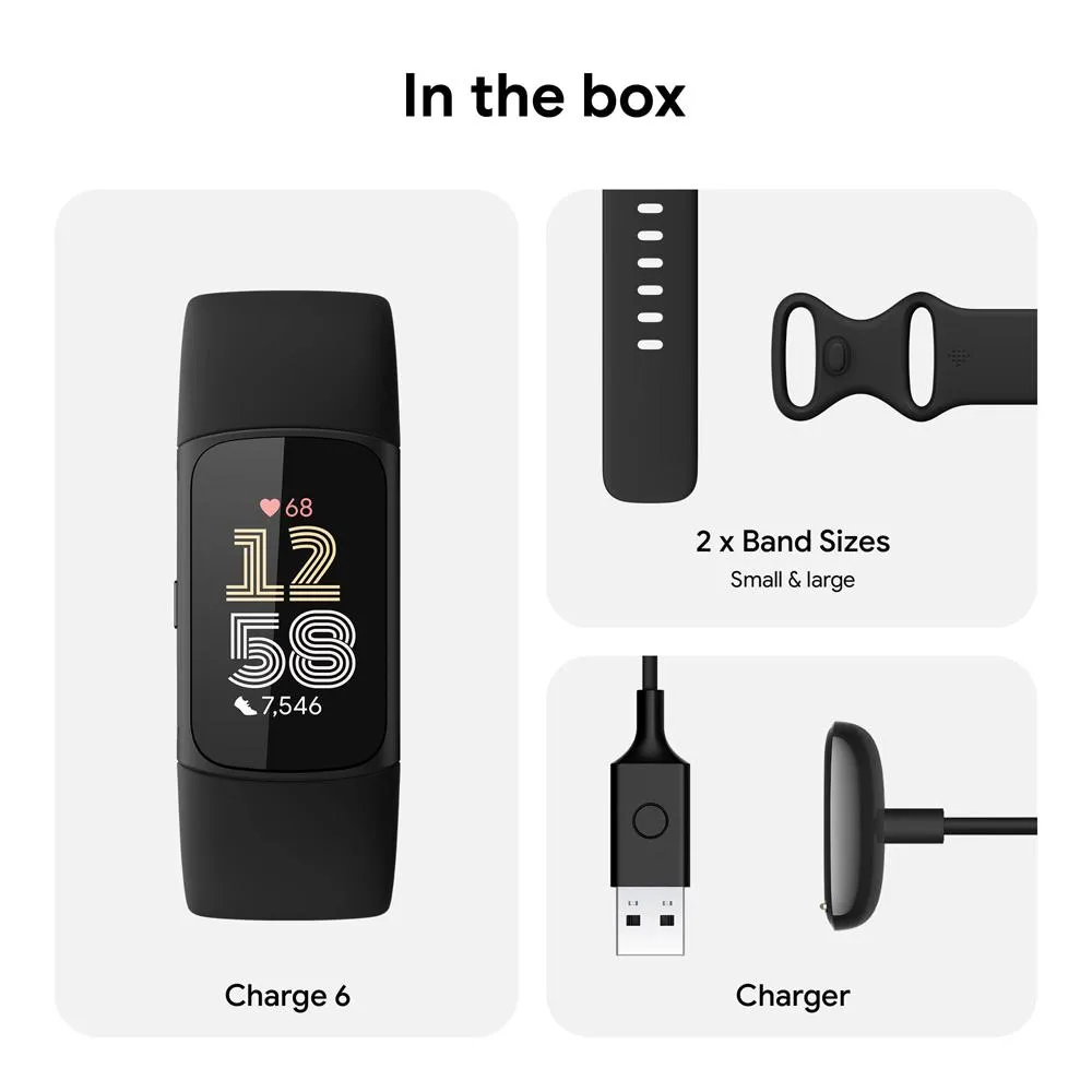 Fitbit Charge 6 Advanced Fitness & Health Tracker, Obsidian w/ Fitness Bundle