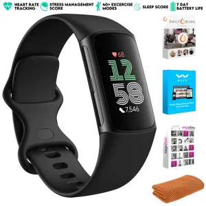Fitbit Charge 6 Advanced Fitness & Health Tracker, Obsidian w/ Fitness Bundle