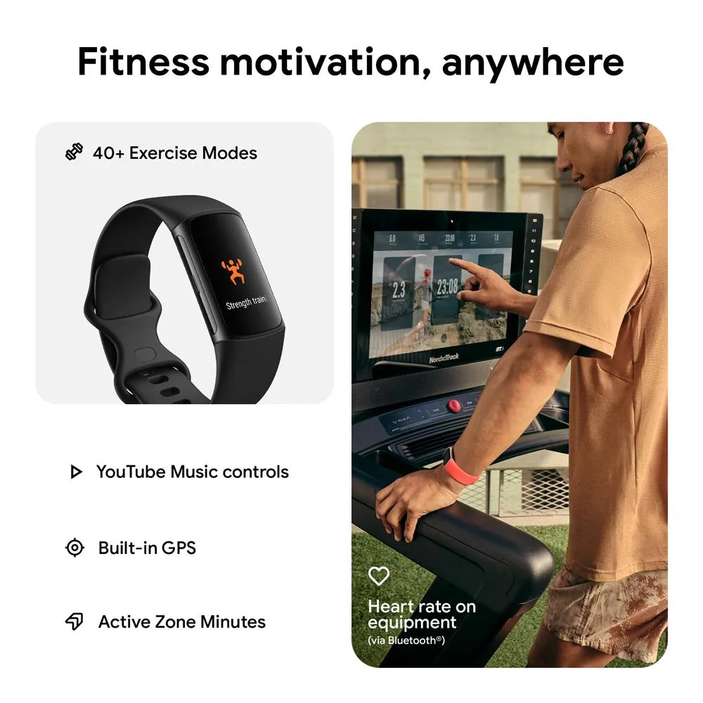Fitbit Charge 6 Advanced Fitness & Health Tracker, Obsidian w/ Fitness Bundle