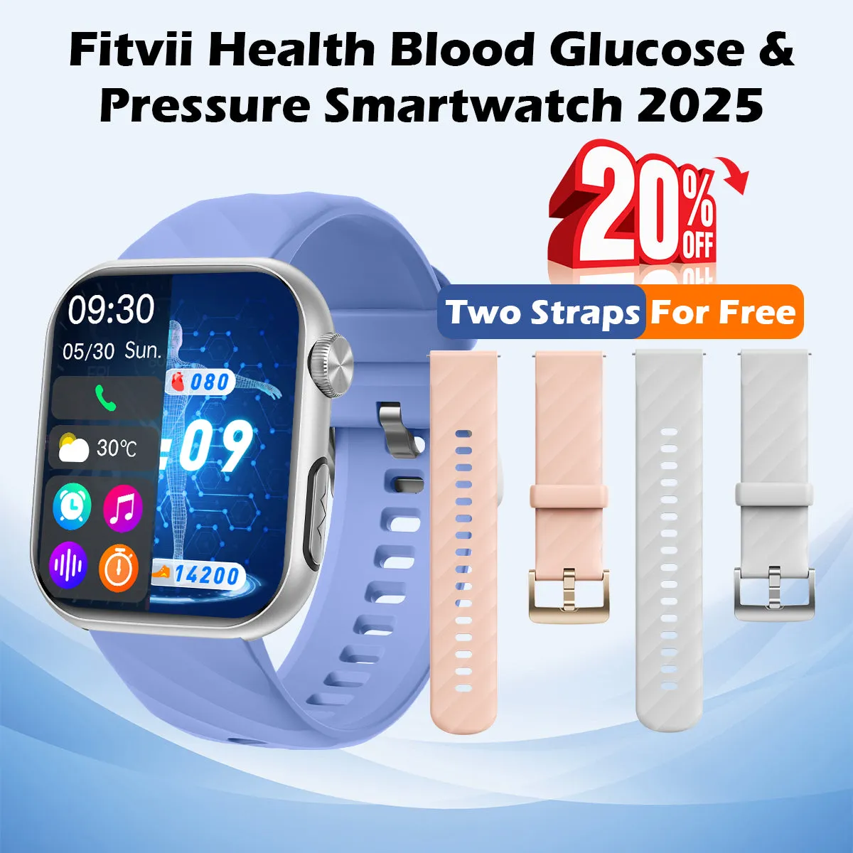 FitVII® GT5 Pro Powerful Smartwatch with 50% More Accuracy for BP BG HR ECG SPO2 TEMP Stress Monitoring with Strap gift🎁
