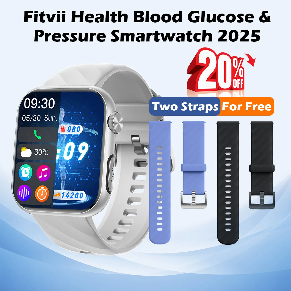 FitVII® GT5 Pro Powerful Smartwatch with 50% More Accuracy for BP BG HR ECG SPO2 TEMP Stress Monitoring with Strap gift🎁