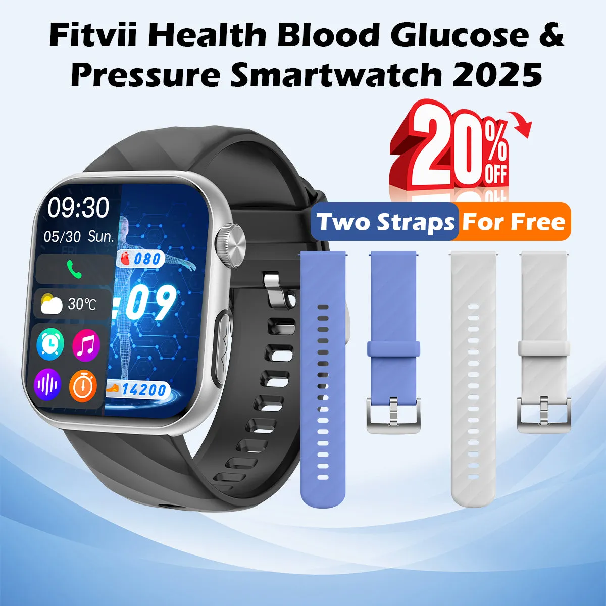 FitVII® GT5 Pro Powerful Smartwatch with 50% More Accuracy for BP BG HR ECG SPO2 TEMP Stress Monitoring with Strap gift🎁