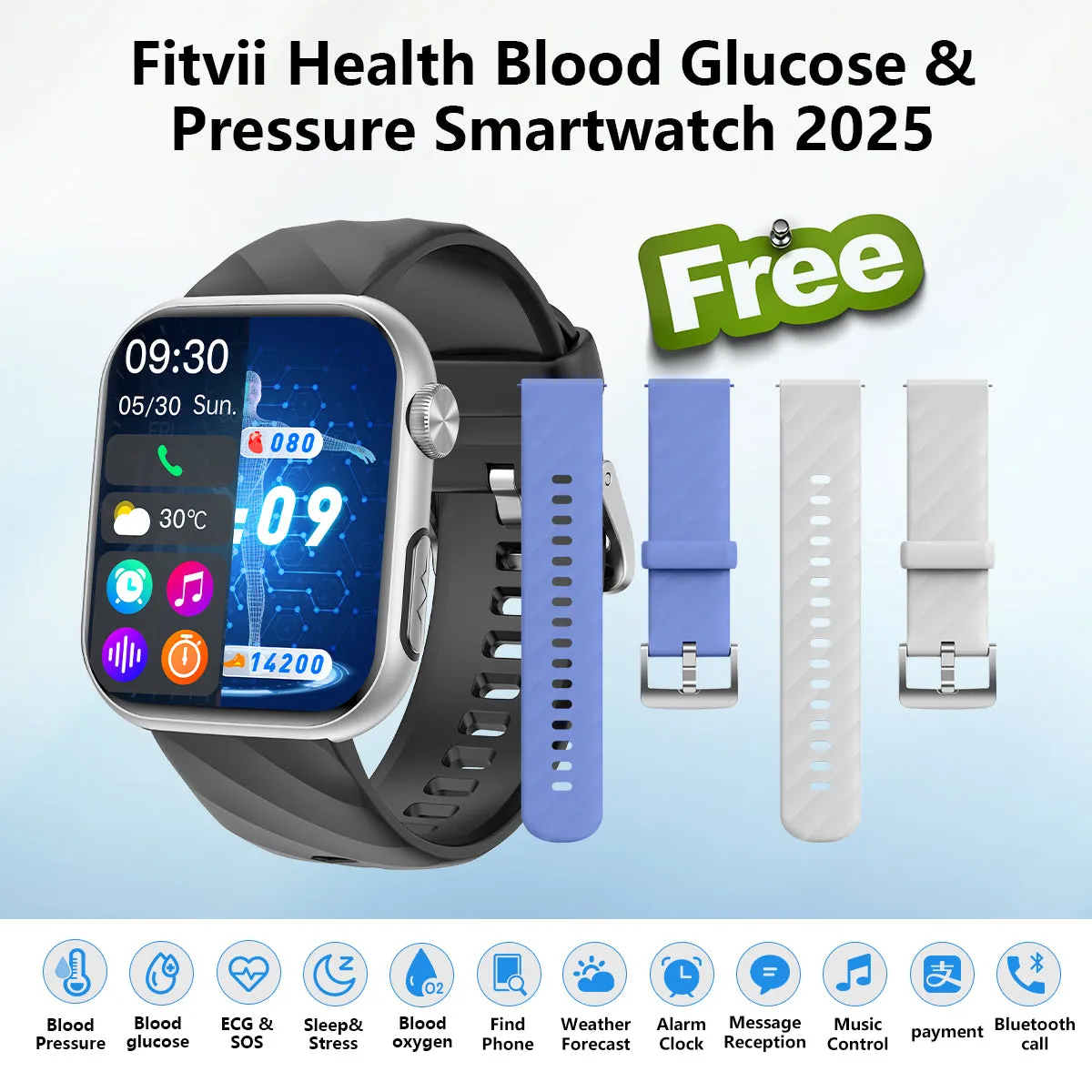FitVII® GT5 Pro Powerful Smartwatch with 50% More Accuracy for BP BG HR ECG SPO2 TEMP Stress Monitoring with Strap gift🎁
