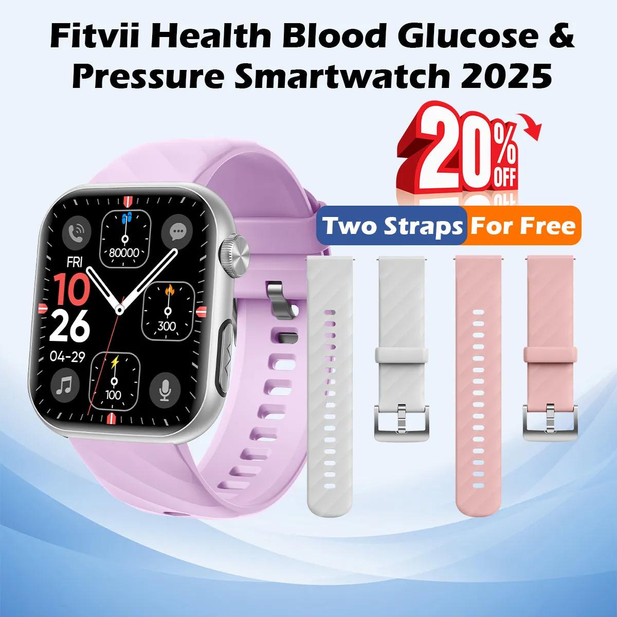 FitVII® GT5 Pro Powerful Smartwatch with 50% More Accuracy for BP BG HR ECG SPO2 TEMP Stress Monitoring with Strap gift🎁