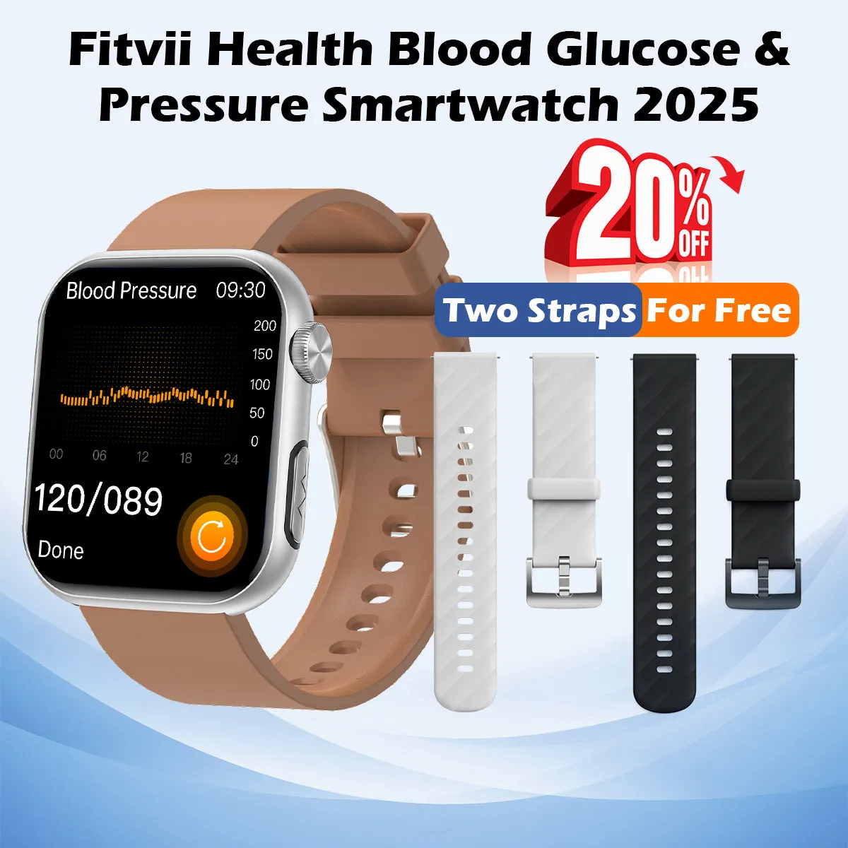 FitVII® GT5 Pro Powerful Smartwatch with 50% More Accuracy for BP BG HR ECG SPO2 TEMP Stress Monitoring with Strap gift🎁