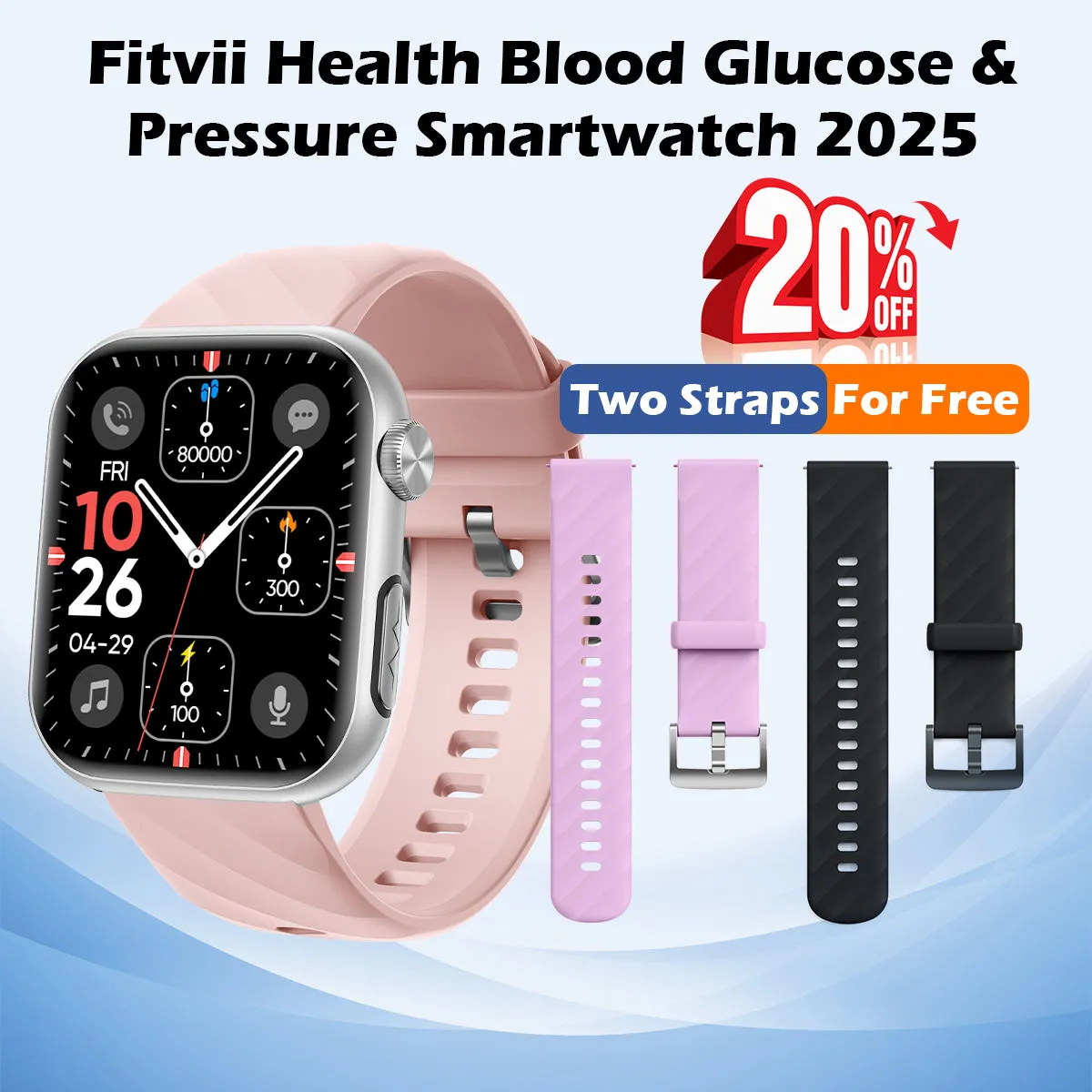 FitVII® GT5 Pro Powerful Smartwatch with 50% More Accuracy for BP BG HR ECG SPO2 TEMP Stress Monitoring with Strap gift🎁