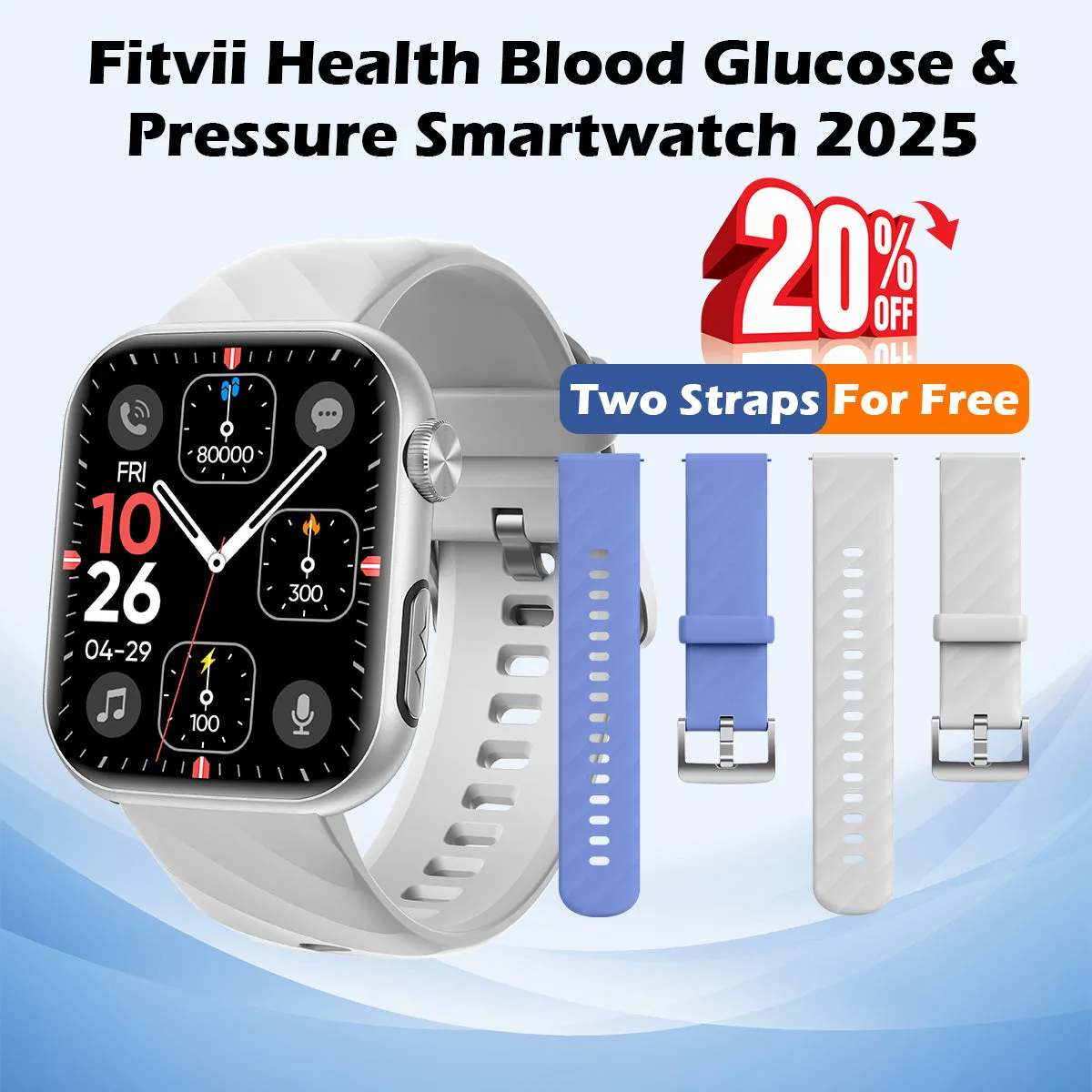 FitVII® GT5 Pro Powerful Smartwatch with 50% More Accuracy for BP BG HR ECG SPO2 TEMP Stress Monitoring with Strap gift🎁