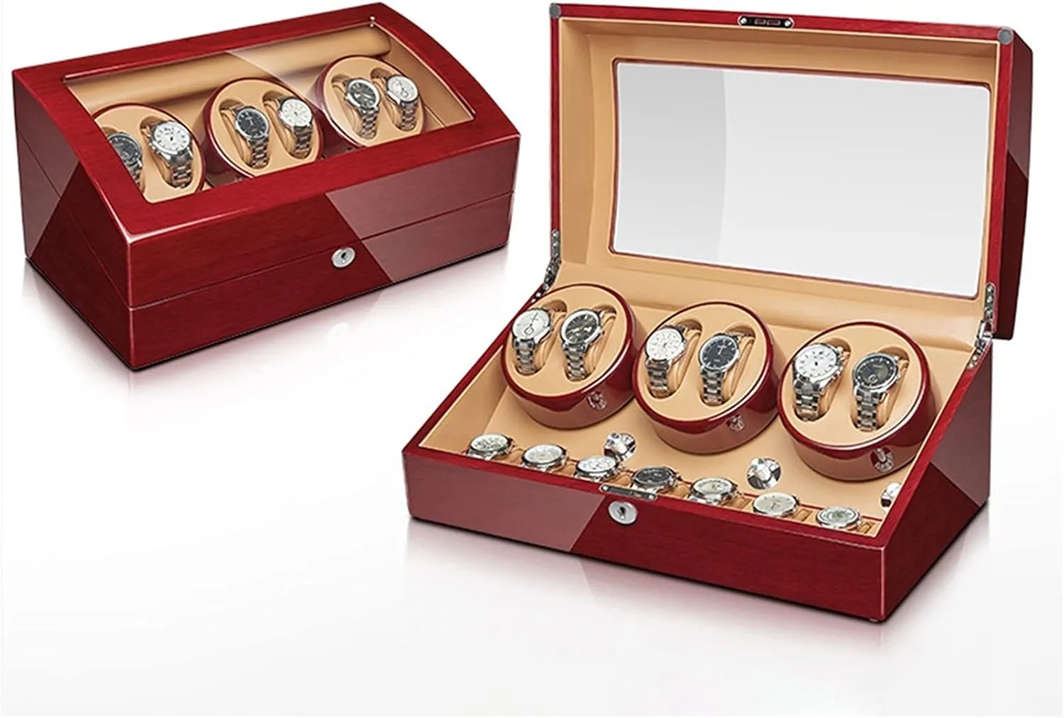 Flexible Watch Pillow Wood Shell Piano Finish6 7 Watch Display Box 2 3/4 6/6  7Automatic Watch Winder With Extra Watch corrosive fictional denote inclination hiccup Storages Watches Display Box With Silent Motor 