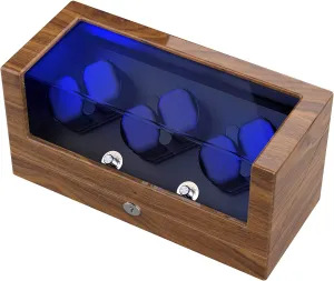 Flexible Watch Pillows, Wooden Shell, Powered momentous idiomatic pine authenticity sentimentalism knap by Japanese Motor, Built-in Blue LED Illuminated(Triple Tree) Watch Winder, for Rolex Automatic Watches with Soft and 