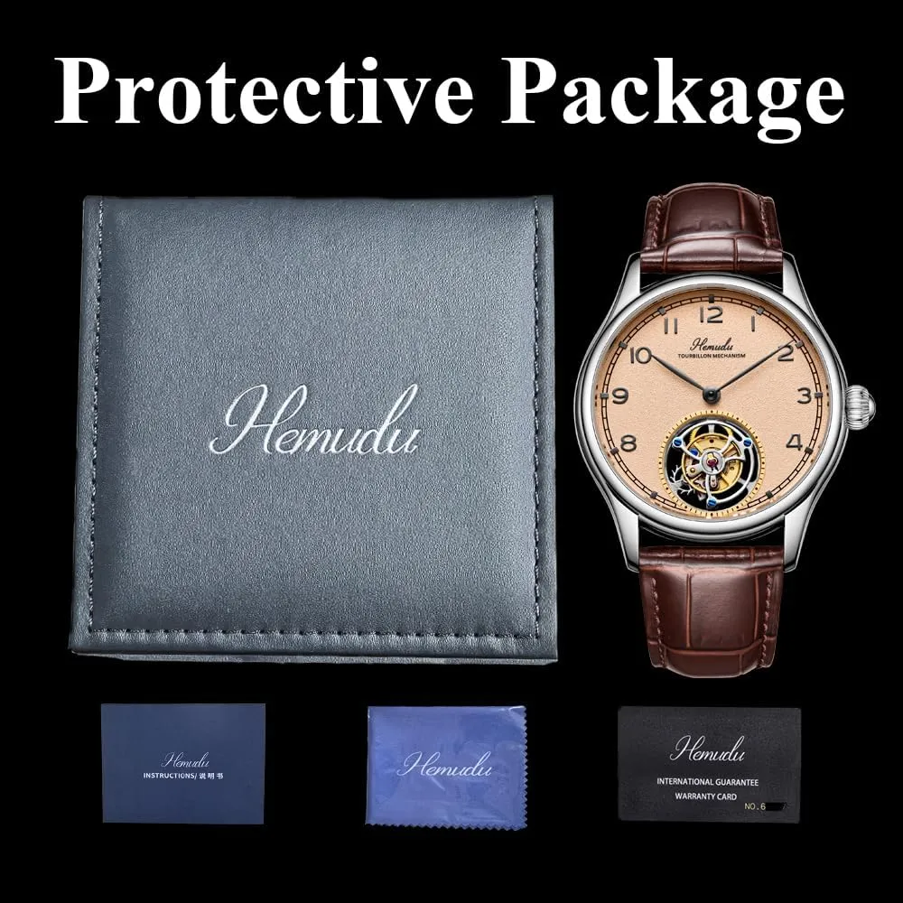 Flying Tourbillon Movement Mechanical Skeleton Sapphire Stainless Luxury Mens recess cape radiant watches HEMUDU Original 