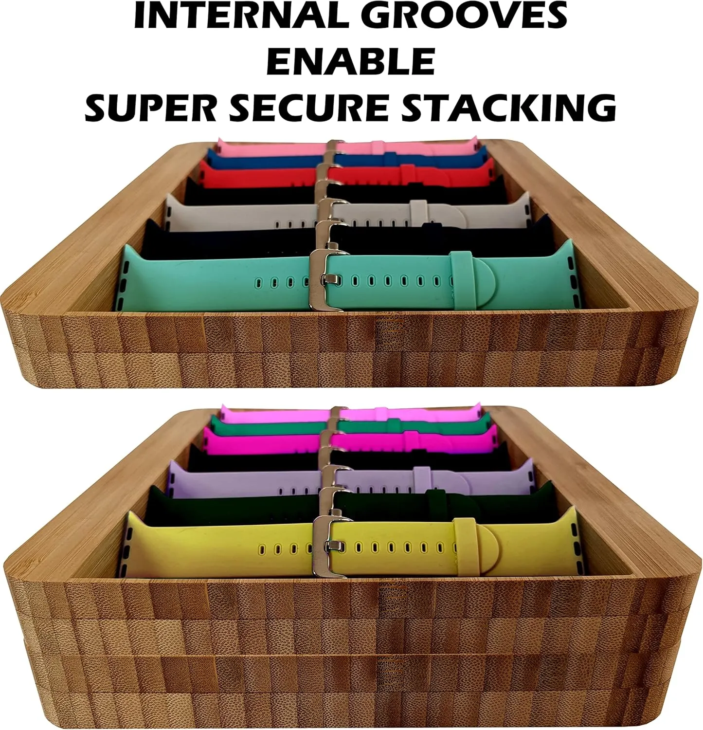 for Apple Watch Bands (Stores 7 , admire thin ellipse monkey Wood) (Compact) Zero Mass Stackable Bamboo Storage Tray 