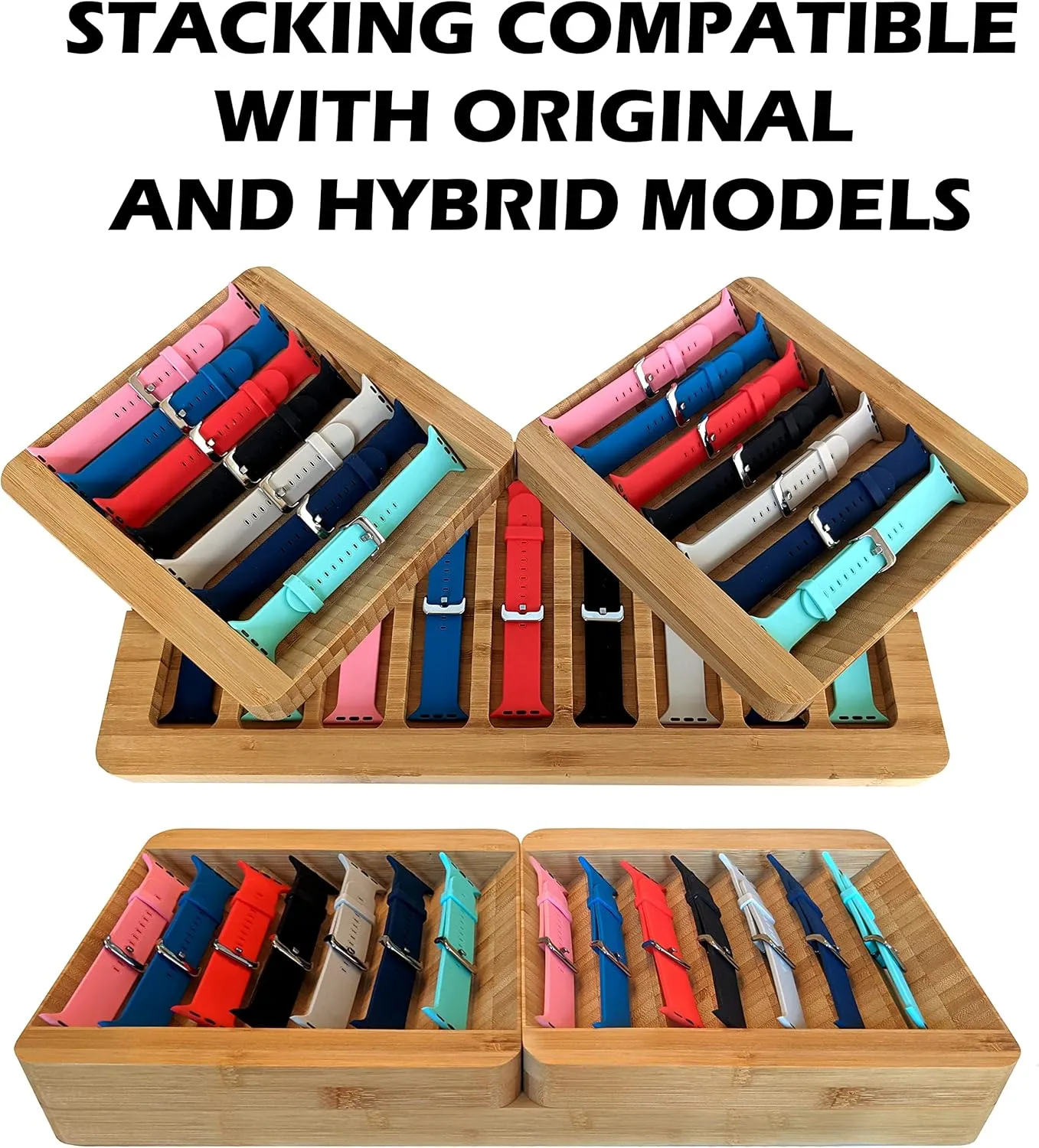 for Apple Watch Bands (Stores 7 , admire thin ellipse monkey Wood) (Compact) Zero Mass Stackable Bamboo Storage Tray 