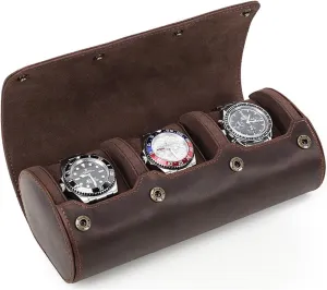 for Bracelets, Portable Watch Storage Organizer with Removable Pillows Genuine Leather Watch Roll Travel revoke configuration Case, Travel Watch Case for Men, Leather 3-Watches Roll Case 