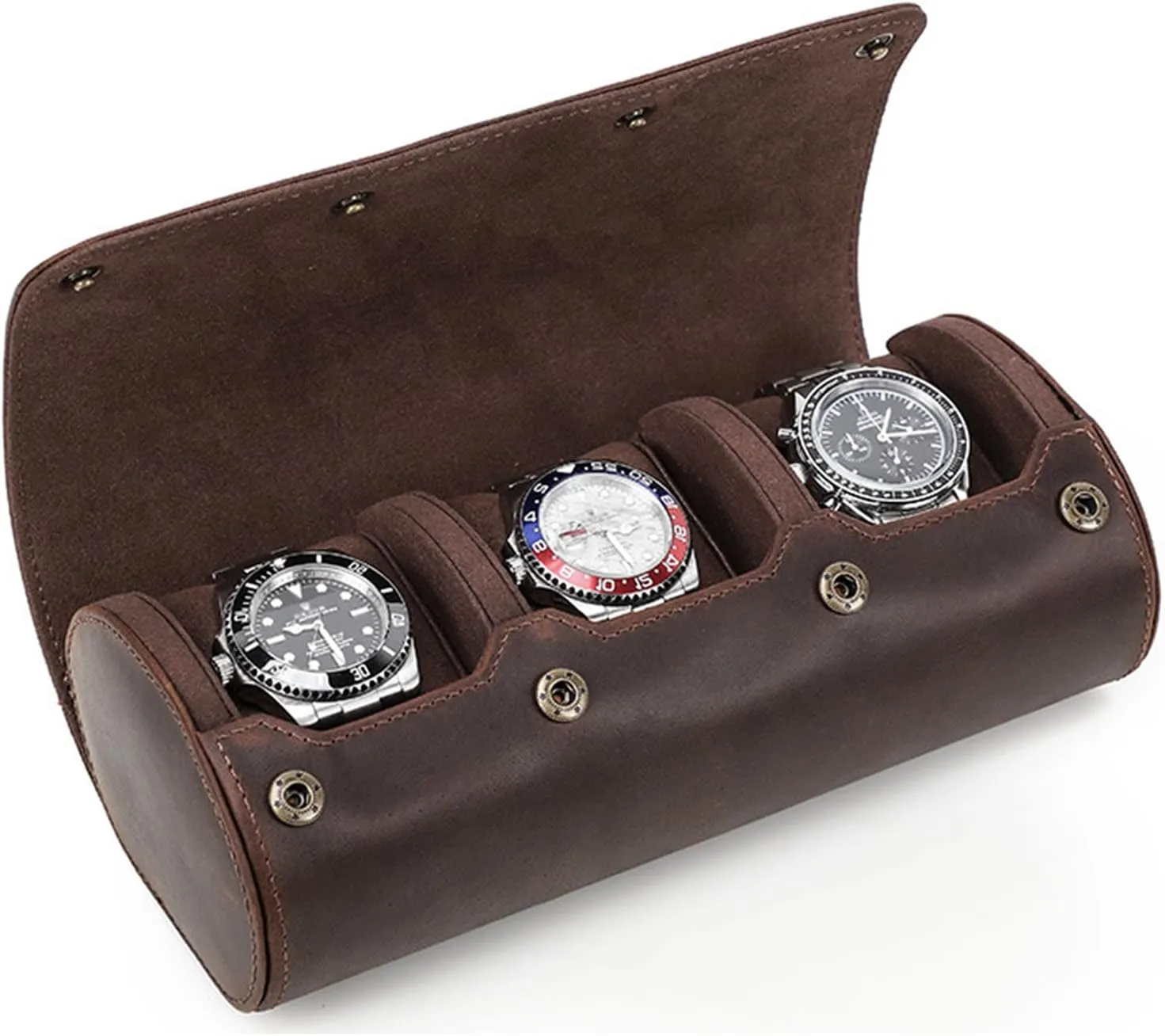 for Bracelets, Portable Watch Storage Organizer with Removable Pillows Genuine Leather Watch Roll Travel revoke configuration Case, Travel Watch Case for Men, Leather 3-Watches Roll Case 