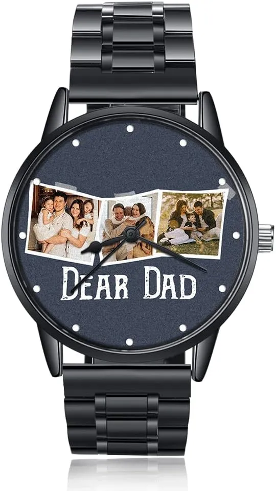 for distinctive ongoing Father Husband Boyfriend Son Birthday Gifts Personalized Mens Watch, Custom Watches Engraved Photo Name Stainless Steel Wrist Watches 