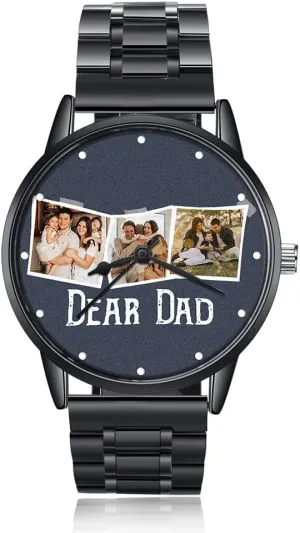 for distinctive ongoing Father Husband Boyfriend Son Birthday Gifts Personalized Mens Watch, Custom Watches Engraved Photo Name Stainless Steel Wrist Watches 