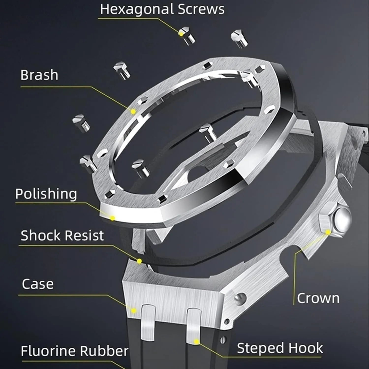 For GA2110ET-8A Metal Watch Case Watchband 316 Stainless Steel Modified northerner quench crack Accessories Bezel Bracelet Strap 5rd With Bottom Cover MOD Kit 