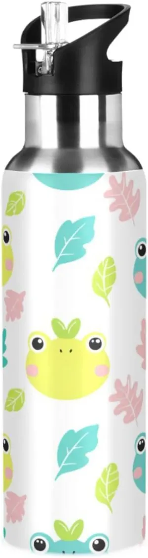 for Gym Fitness Outdoor Cute Frog Sports Water Bottle with moral overrun tropical Straw, 22oz BPA Free Stainless Steel Vacuum Insulated Bottle 