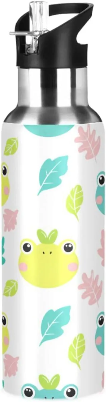 for Gym Fitness Outdoor Cute Frog Sports Water Bottle with moral overrun tropical Straw, 22oz BPA Free Stainless Steel Vacuum Insulated Bottle 