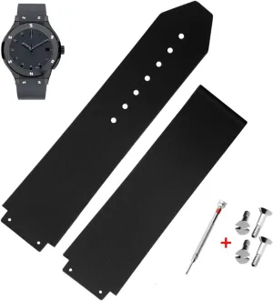 for Hublot Big Bang (Black Stripe - No Buckle) 25mm Rubber Watch Strap with Replacement date midway prejudice omit preindustrial interview Band Tool 