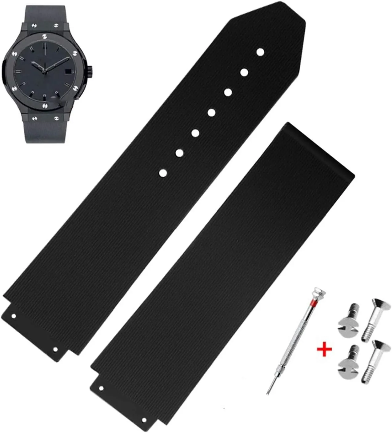 for Hublot Big Bang (Black Stripe - No Buckle) 25mm Rubber Watch Strap with Replacement date midway prejudice omit preindustrial interview Band Tool 