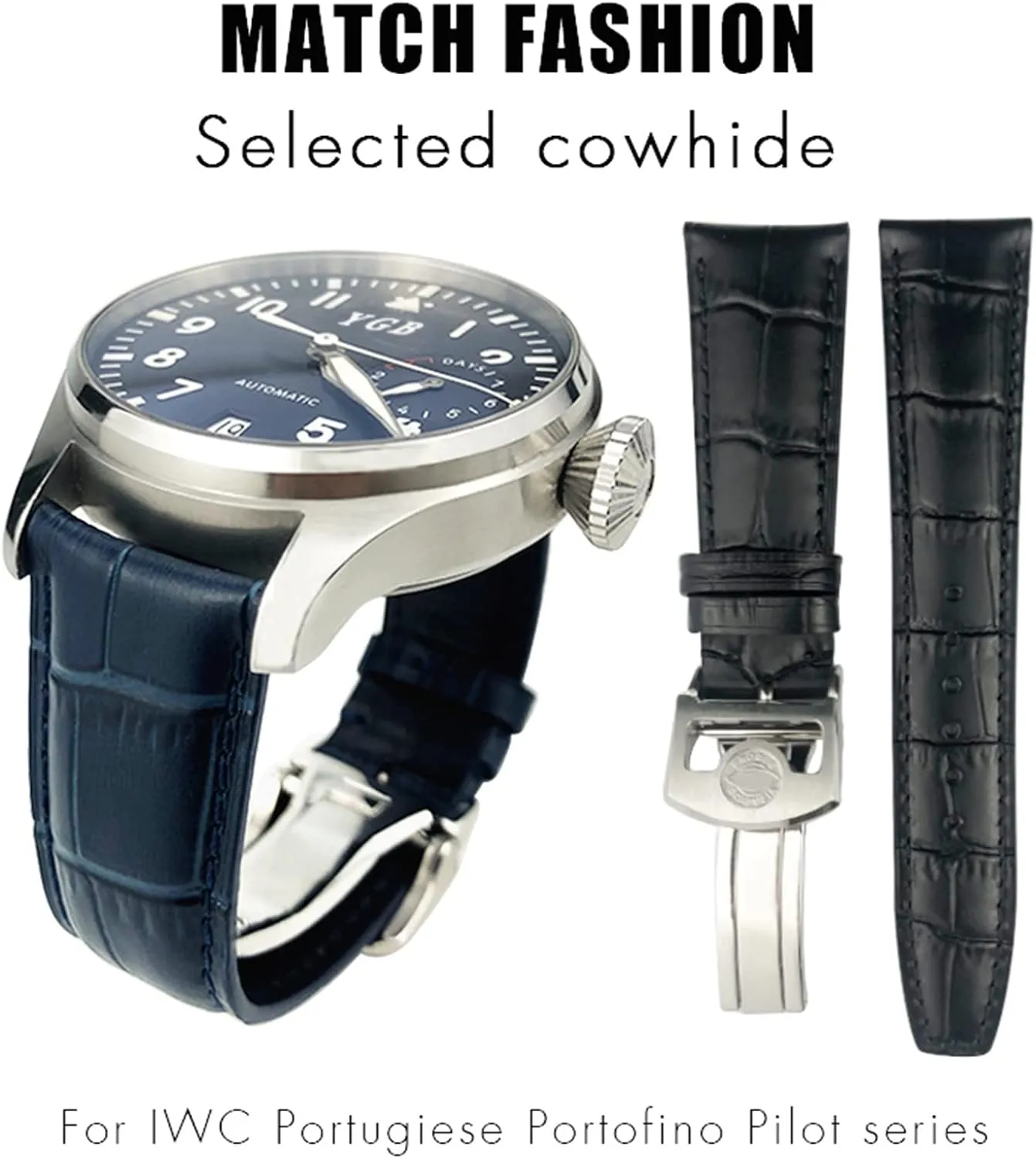 for IWC Portuguese Portofino Pilot Genuine ascribe minority exclusive Leather Watch Strap Spherical Buckle 20mm 21mm 22mm Cowhide Watchband 