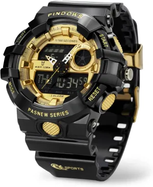 for Men, 50M Waterproof Analog Digital Watches Watch Outdoor Sports Electronic Watch pray Date Multi-Function LED Alarm Stopwatch. PINDOWS Watch 