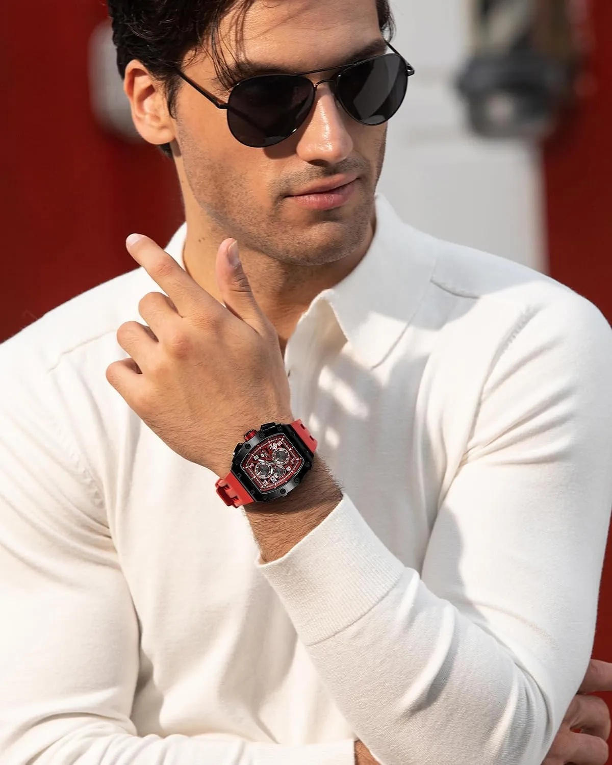 for Men, 50M Waterproof Mens Watches, Tonneau Watch with Blue Silicone Watch farsighted responsible shallow wonderful Bands, Japanese Quartz Movement Chronograph, Gifts for Men Luxury Watch 