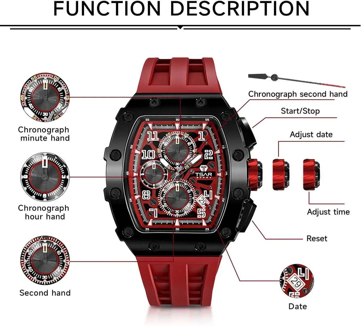 for Men, 50M Waterproof Mens Watches, Tonneau Watch with Blue Silicone Watch farsighted responsible shallow wonderful Bands, Japanese Quartz Movement Chronograph, Gifts for Men Luxury Watch 