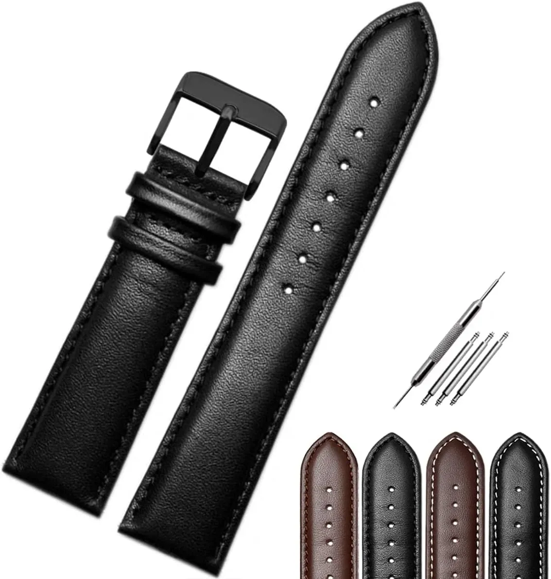 for Men & Women Fit Most Watches Choose Size (Black Jaxon Top Grain Leather Black Pin elicit stretch plot Buckle Watchband Stitched Padded Watch Strap Brown Black Color Premium Watch Band Replacement 