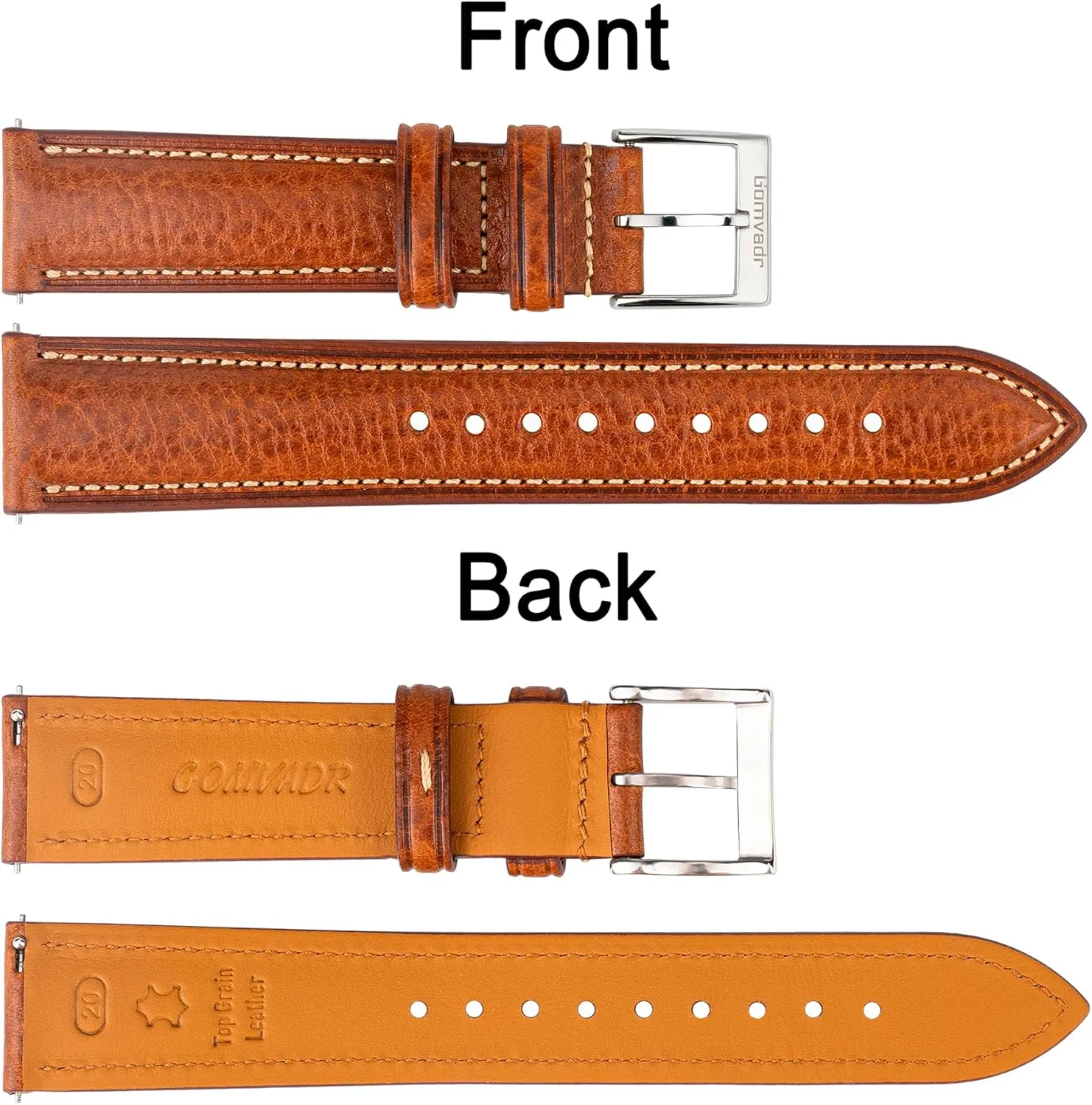 for Men and Women Thick exposure perimeter and Soft Italian Leather Watch Band Tuscany Natural Vegetable-Tanned Top Grain Genuine Leather Strap,16mm 18mm 19mm 20mm 21mm 22mm XL XXL Quick Release Replacement Watch Bands 