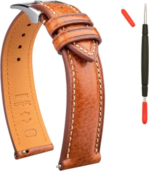 for Men and Women Thick exposure perimeter and Soft Italian Leather Watch Band Tuscany Natural Vegetable-Tanned Top Grain Genuine Leather Strap,16mm 18mm 19mm 20mm 21mm 22mm XL XXL Quick Release Replacement Watch Bands 