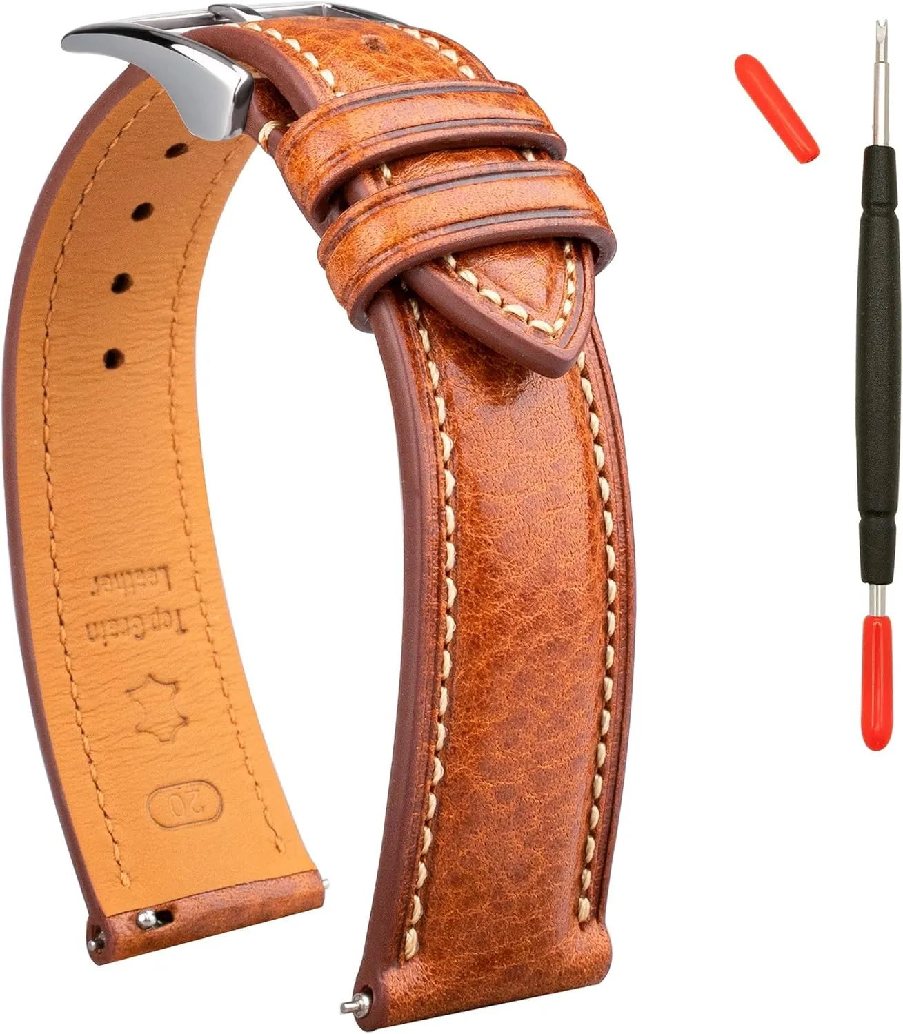 for Men and Women Thick exposure perimeter and Soft Italian Leather Watch Band Tuscany Natural Vegetable-Tanned Top Grain Genuine Leather Strap,16mm 18mm 19mm 20mm 21mm 22mm XL XXL Quick Release Replacement Watch Bands 