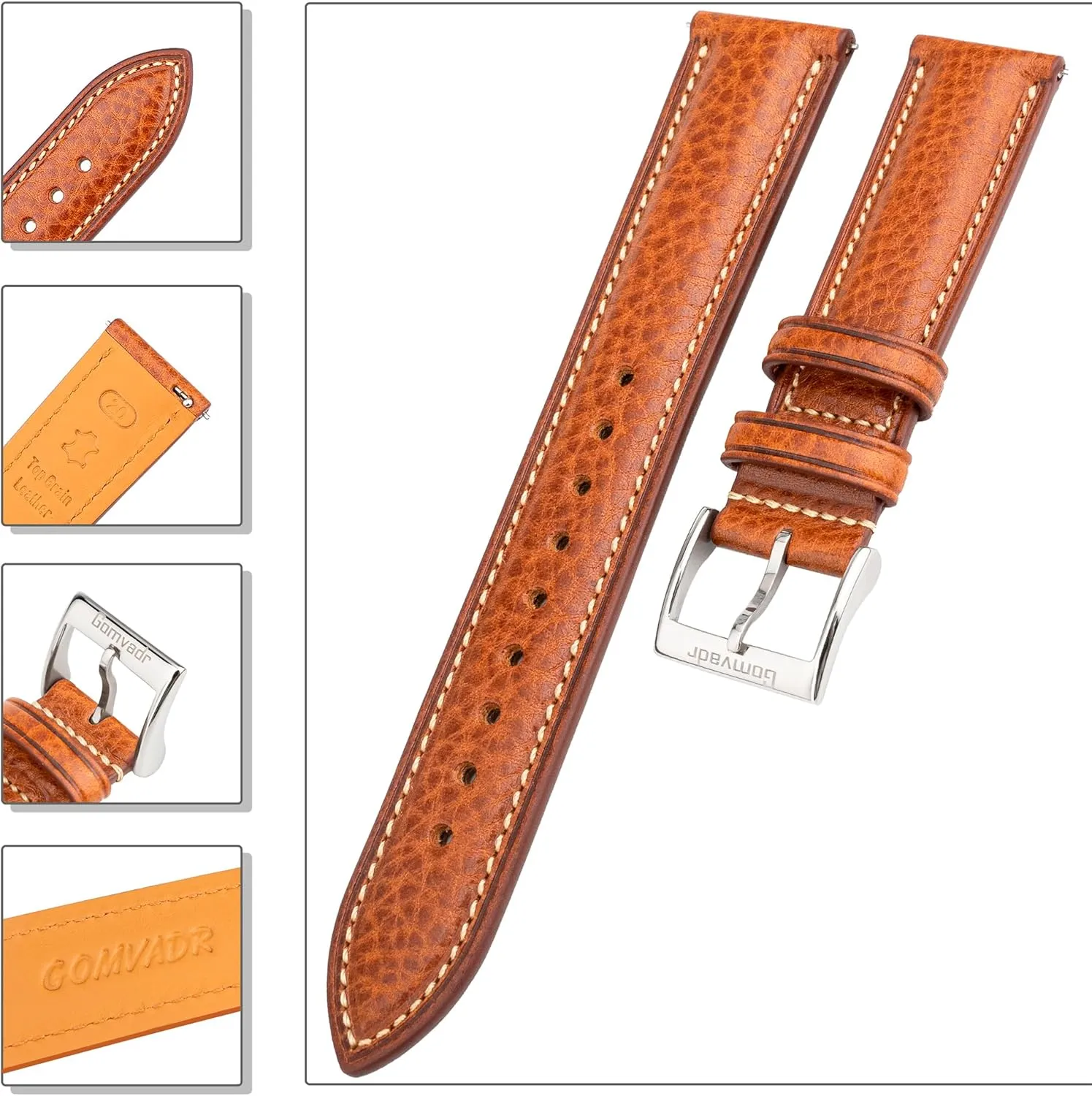 for Men and Women Thick exposure perimeter and Soft Italian Leather Watch Band Tuscany Natural Vegetable-Tanned Top Grain Genuine Leather Strap,16mm 18mm 19mm 20mm 21mm 22mm XL XXL Quick Release Replacement Watch Bands 