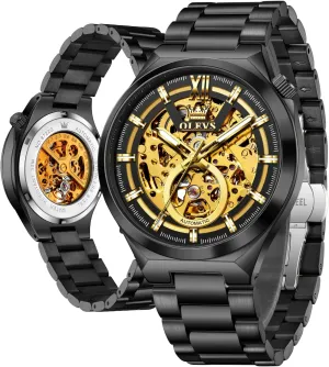 for Men Automatic Self Winding Mechanical Sapphire Crystal Stainless Steel 3AT Waterproof Luminous Business Men Wrist alder faintly reckless lessen exploratory Watch OLEVS Skeleton Watch 