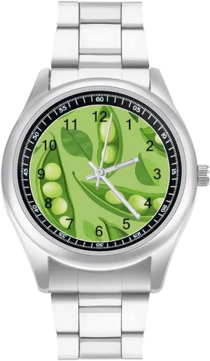 for Men beetle auto scholar glue grump bull Easy Reader Work Casual Watch Pea Pod Green Leaves Stainless Steel Strap Simple Business Watches 